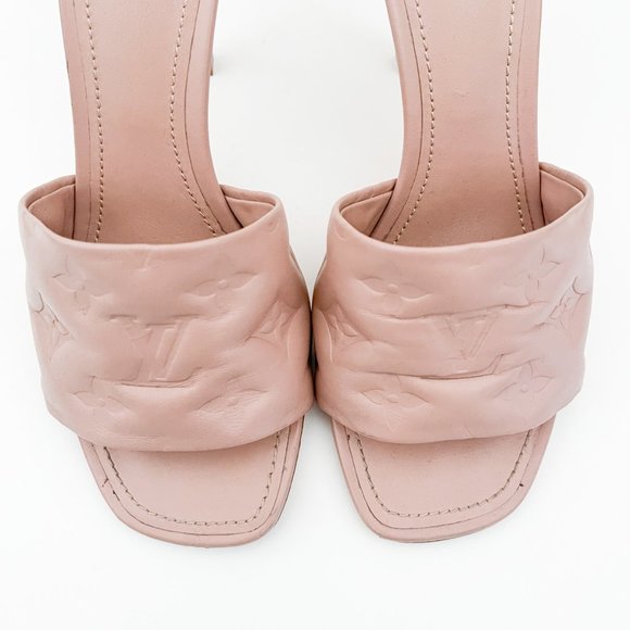 Louis Vuitton Revival Mule Monogram Heel Padded Heels Sandals Natural Nude Beige - Picture 8 of 16